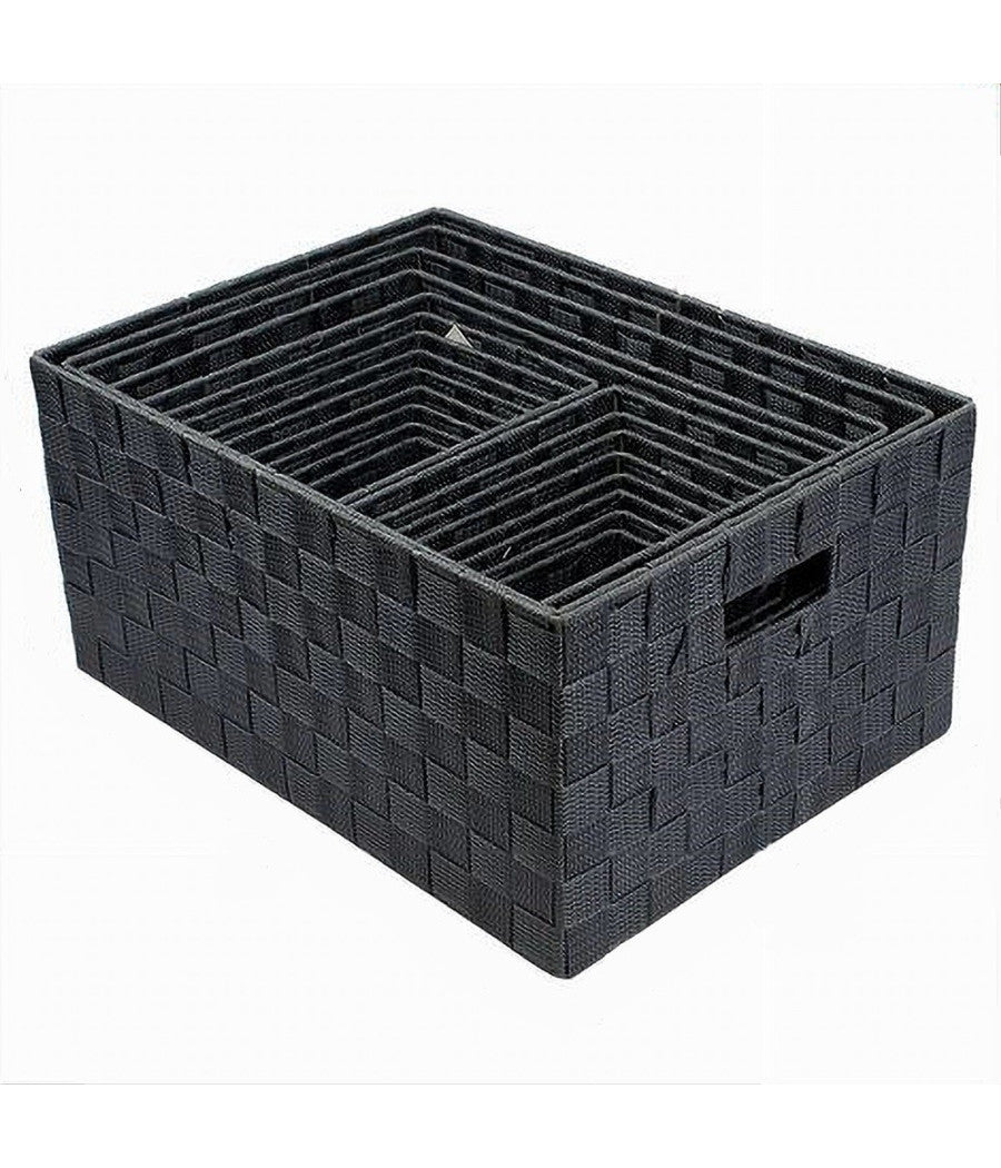 Set 21pz Scatola In Tessuto Portaoggetti Organizer Con Manici Grigio Scuro 79086         