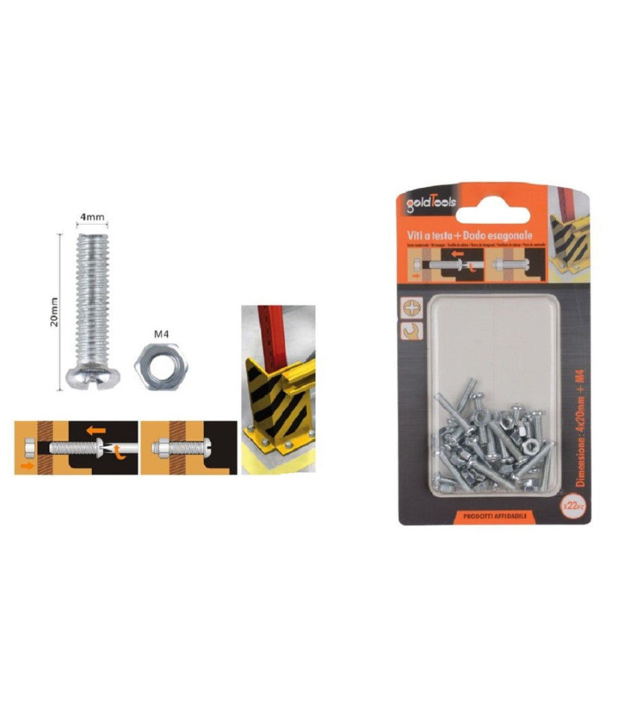 Set 22 Pz Viti Vite Testa A Croce Tonda 4x20 Mm Con Dadi Dado Esagonale M4 90961         