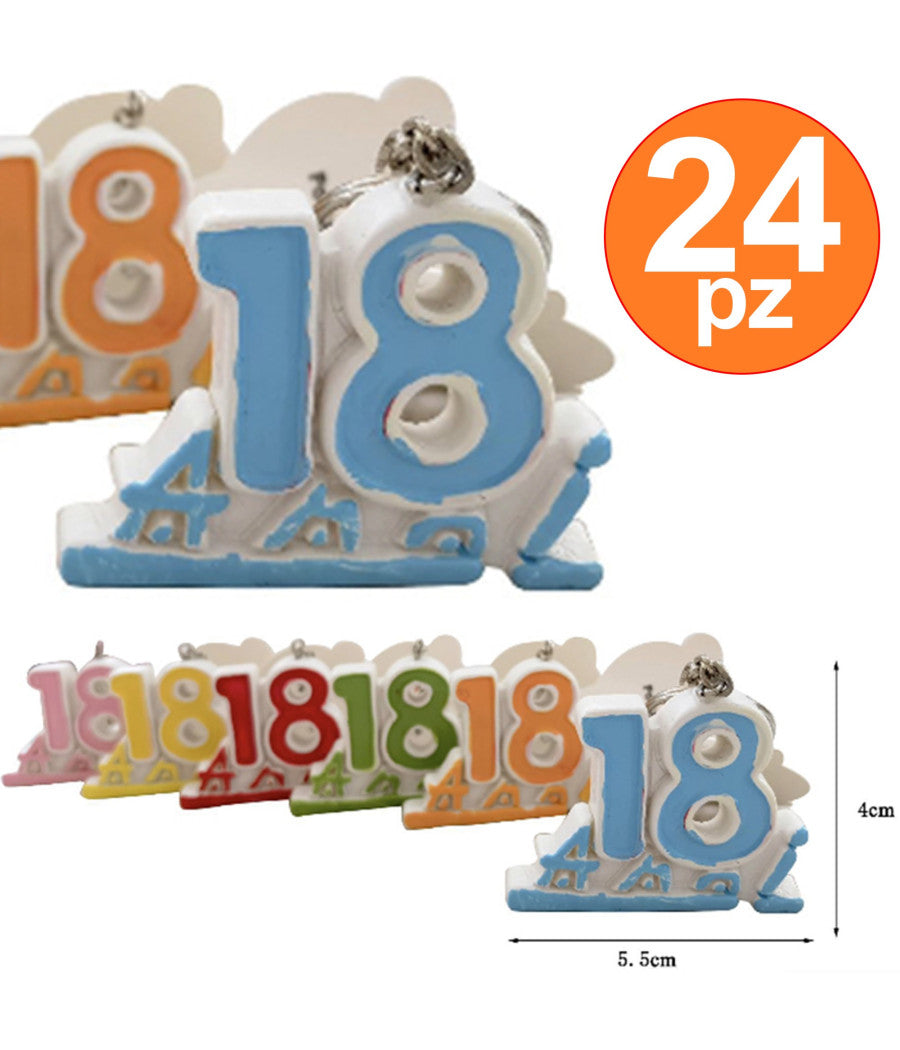 Set 24 Bomboniera Bomboniere Numero 18 Anni Diciottesimo Compleanno Porta Chiavi         