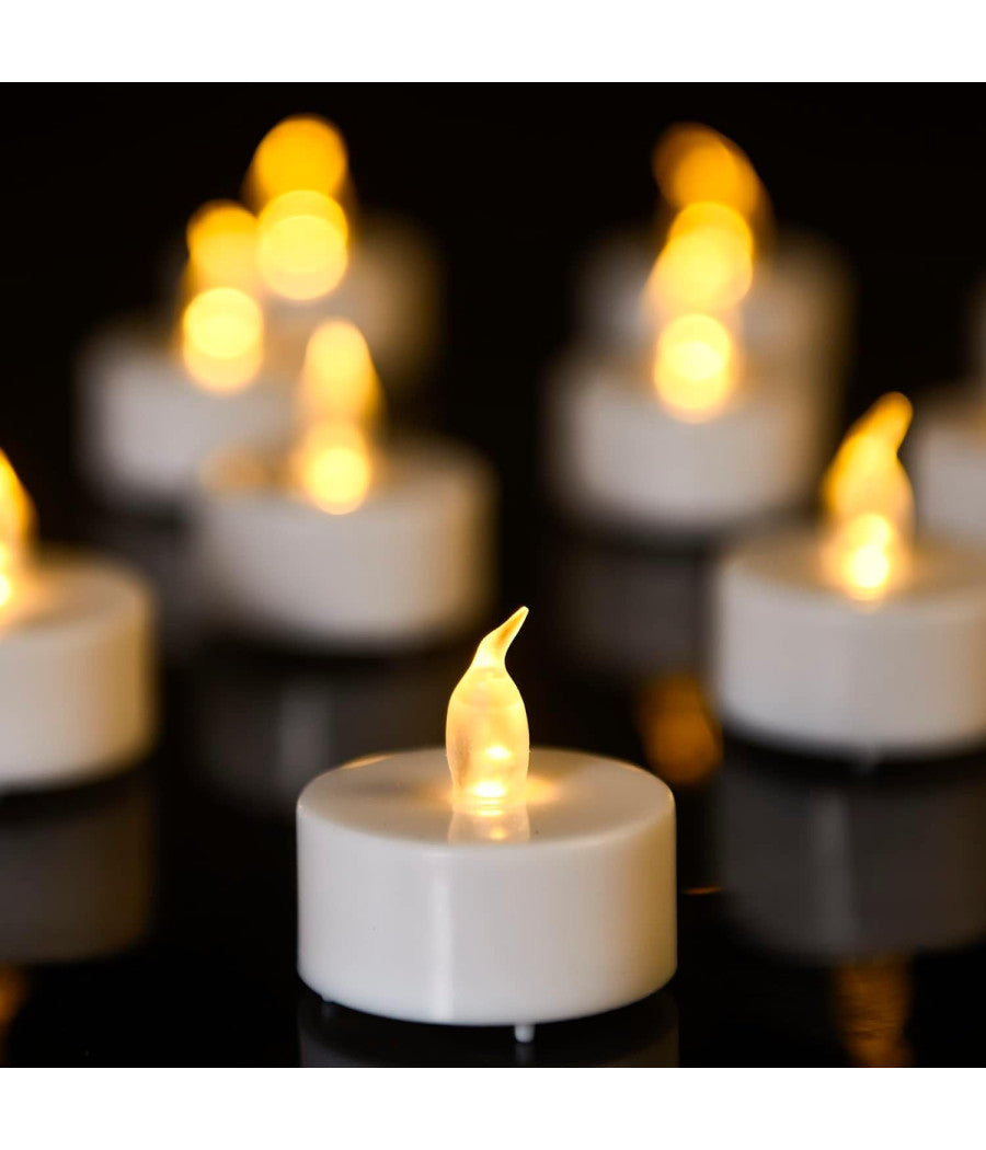 Set 24 Candele Fiamma Lumini Led Decorative A Batteria Votivi Luce Bianco Caldo         