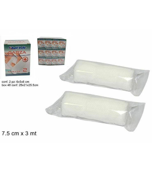 Set 24 Confezioni 2 Pezzi Garza Benda Medicazione 7.5 Cm X 3 Metri Ir002777         