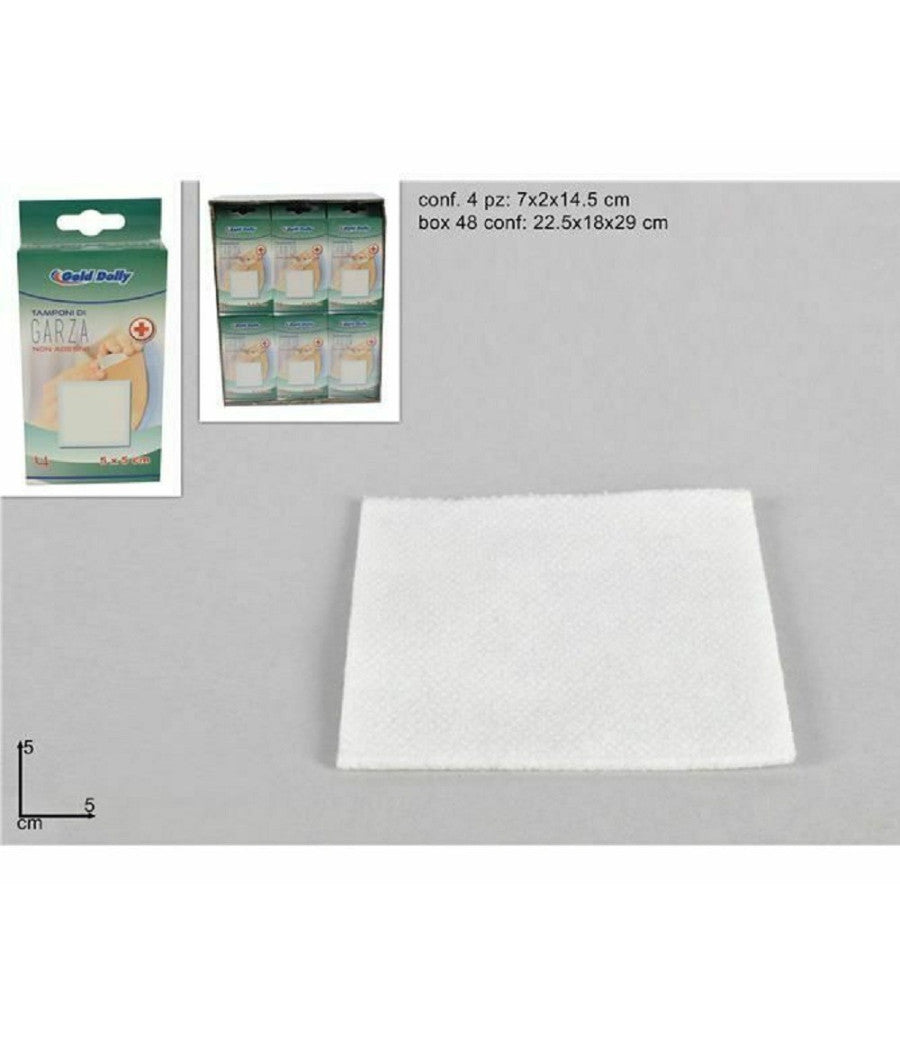 Set 24 Confezioni 4 Pezzi Cerotto Tamponi Di Garza Medicazione 5x5cm R007346         