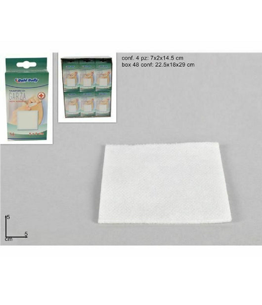 Set 24 Confezioni 4 Pezzi Cerotto Tamponi Di Garza Medicazione 5x5cm R007346         
