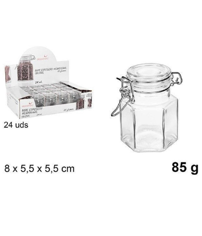 Set 24 Pezzi Barattolo Esagonale Vasetto Con Tappo Porta Spezie Vetro 85g 100829         