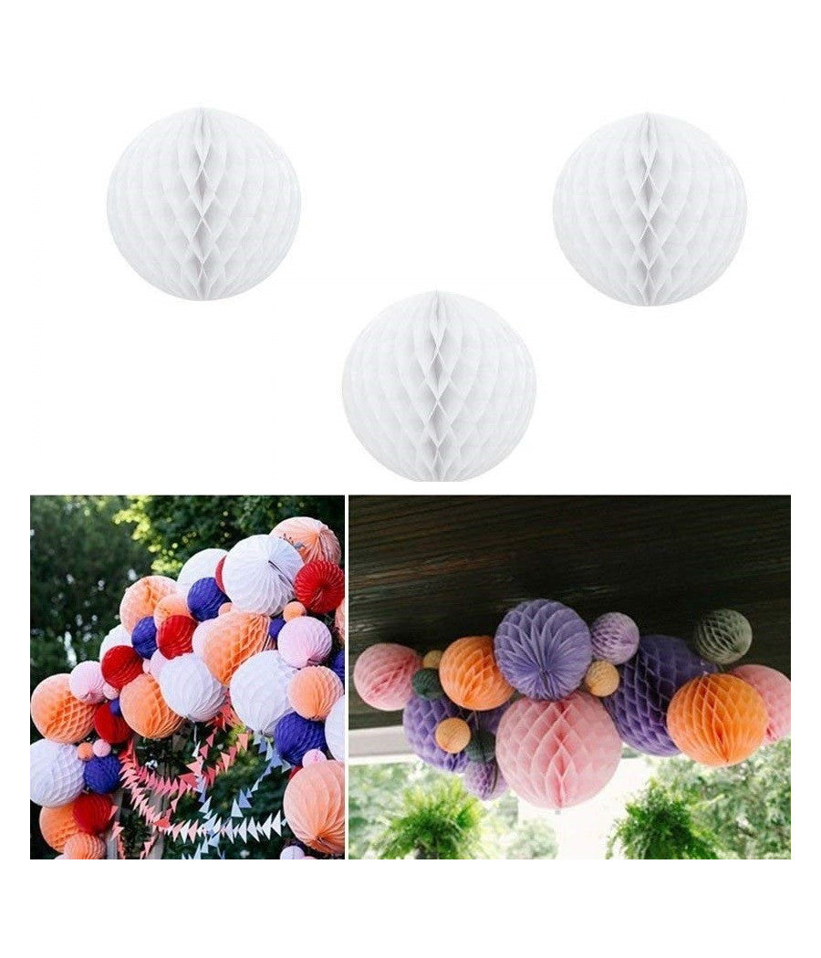 Set 3 Pezzi Pendente Pon Pon Bianco Palla Addobbo In Carta 25 Cm Lanterna         