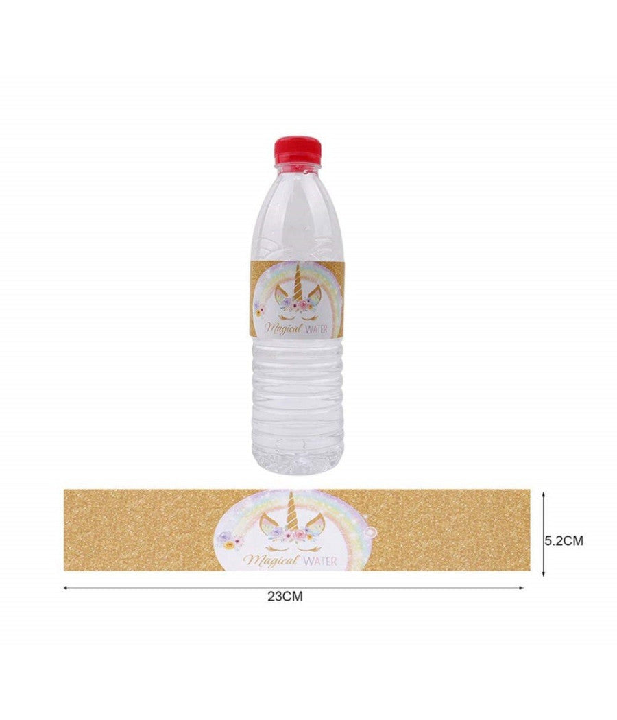 Set 24 Stickers Unicorno Oro Con Scritta Happy Birthday Auguri Adesivi Bimbo Bimba Festa         