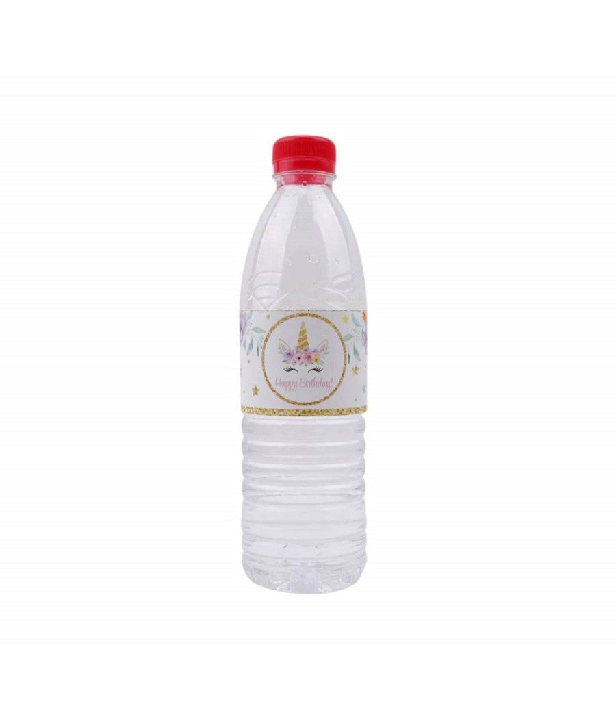 Set 24 Stickers Unicorno Oro Con Scritta Happy Birthday Auguri Adesivi Bimbo Bimba Festa         