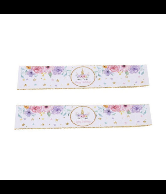 Set 24 Stickers Unicorno Oro Con Scritta Happy Birthday Auguri Adesivi Bimbo Bimba Festa         