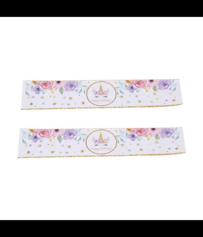 Set 24 Stickers Unicorno Oro Con Scritta Happy Birthday Auguri Adesivi Bimbo Bimba Festa         