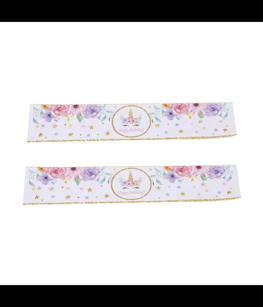 Set 24 Stickers Unicorno Oro Con Scritta Happy Birthday Auguri Adesivi Bimbo Bimba Festa         