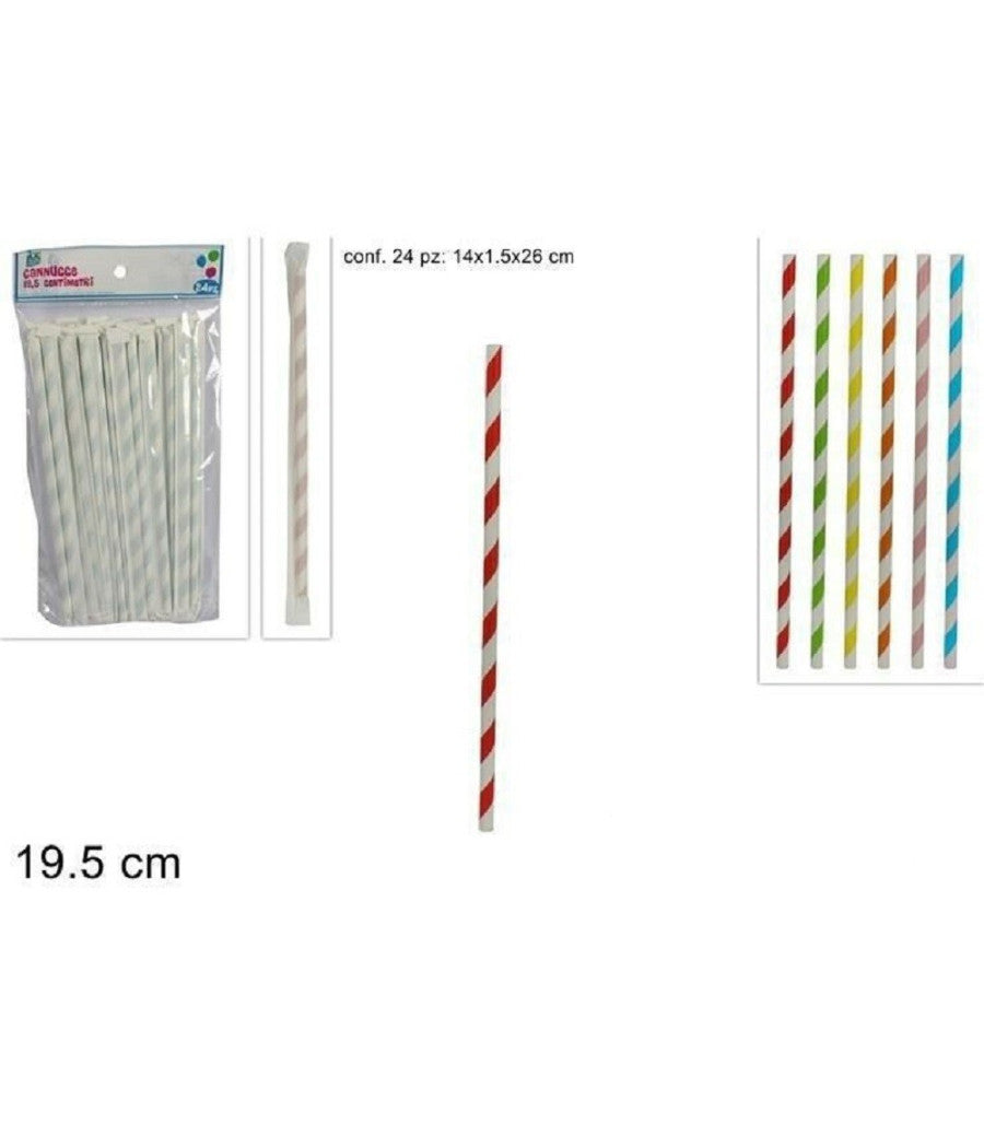 Set 24pz Cannucce Carta Imbustate Singolarmente Feste Compleanni Colorate Spirale         