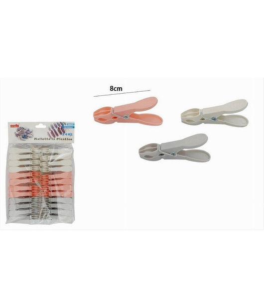 Set 24pz Mollette In Plastica Multiuso 8 Cm Pinze Bucato Panni Colori Vari 69539         