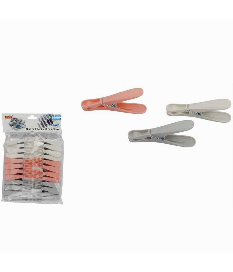 Set 24pz Mollette Plastica Multiuso 8cm Pinze Bucato Panni Colori Assortiti 69538         