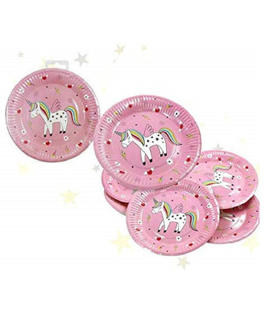 Set 24pz Piatti Piatto Carta 18cm Unicorno Rosa 1 Compleanno Nascita Battesimo Feste         