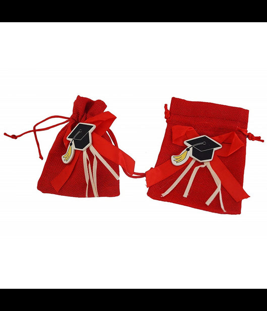 Set 24pz. Sacchetti Sacchetto Rosso Laurea Juta 10x13cm Bomboniera Portaconfetti         