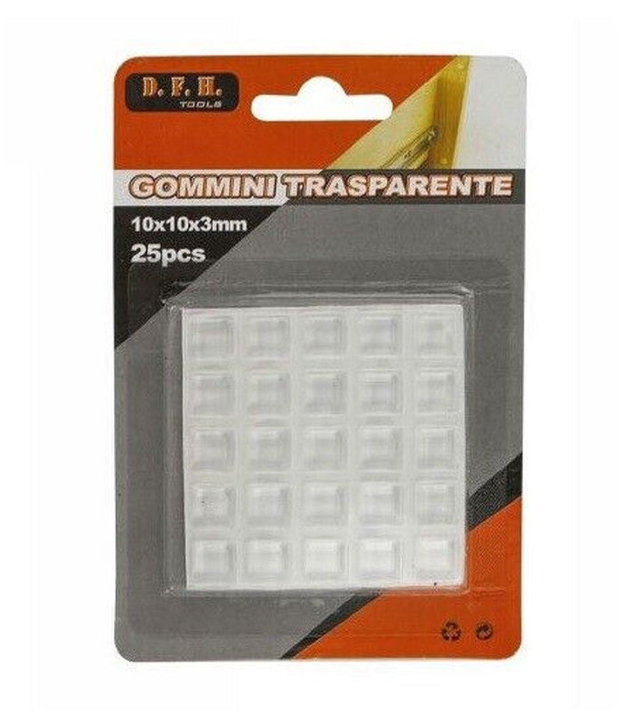 Set 25 Gommini Adesivi Protezione Pavimenti Trasparenti Quadrati 10x10x3mm 66091         