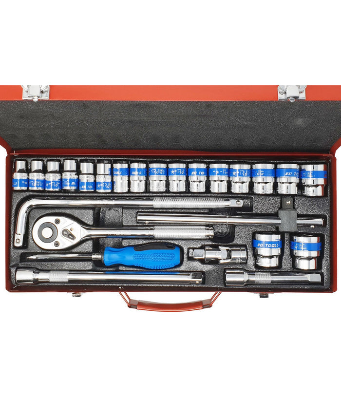 Set 25 Pezzi Chiavi A Bussola Con Cricchetto Socket 1/2" Accessori         