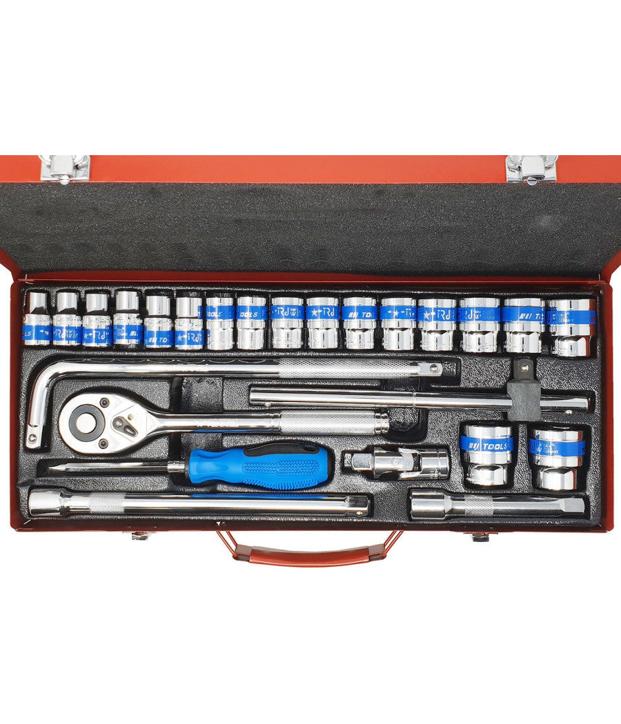 Set 25 Pezzi Chiavi A Bussola Con Cricchetto Socket 1/2" Accessori         