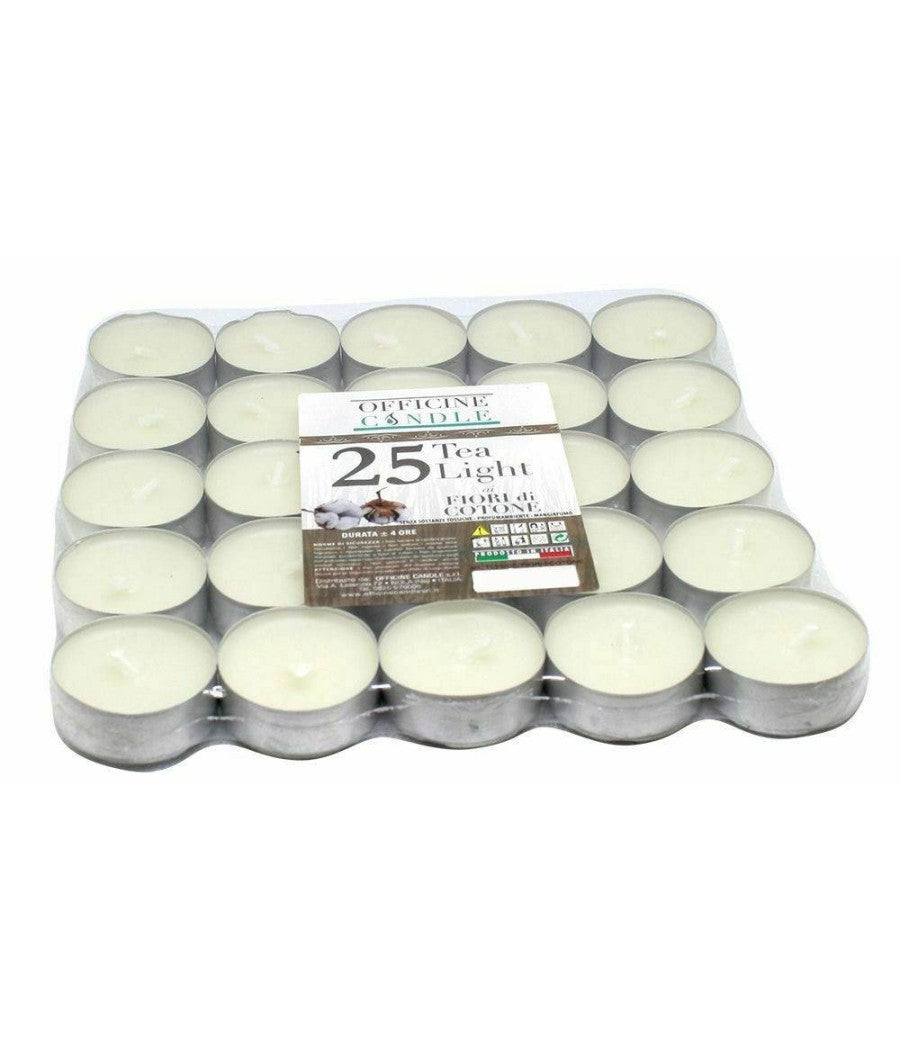 Set 25 Pz. Candele Bianche Profumate Fragranza Fiori Di Cotone Tealight Lumini         