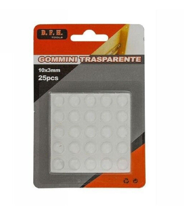 Set 25 Pz Gommini Adesivi Protezione Pavimenti Trasparenti Rotondi 10x3mm 66095         