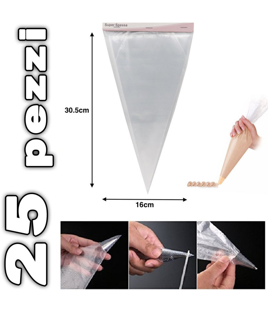 Set 25 Saccapoche Sac A Poche Monouso Sacca Per Pasticceria E Cake Design 30cm         