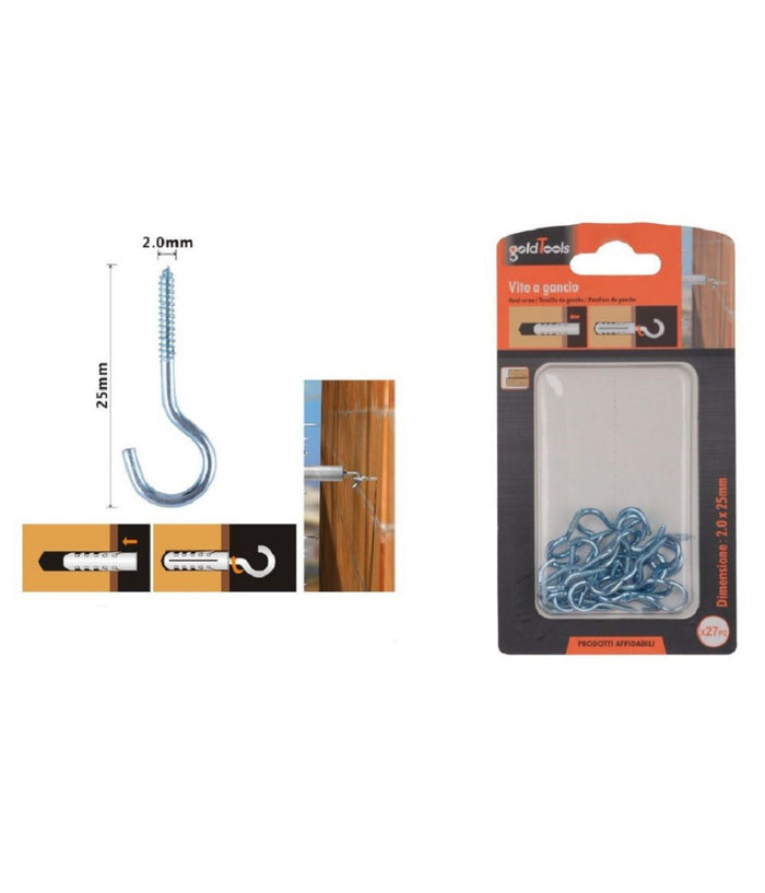 Set 27 Pezzi Viti Vite A Gancio Ganci 2 X 25 Mm Con Filettatura Per Legno 90735         