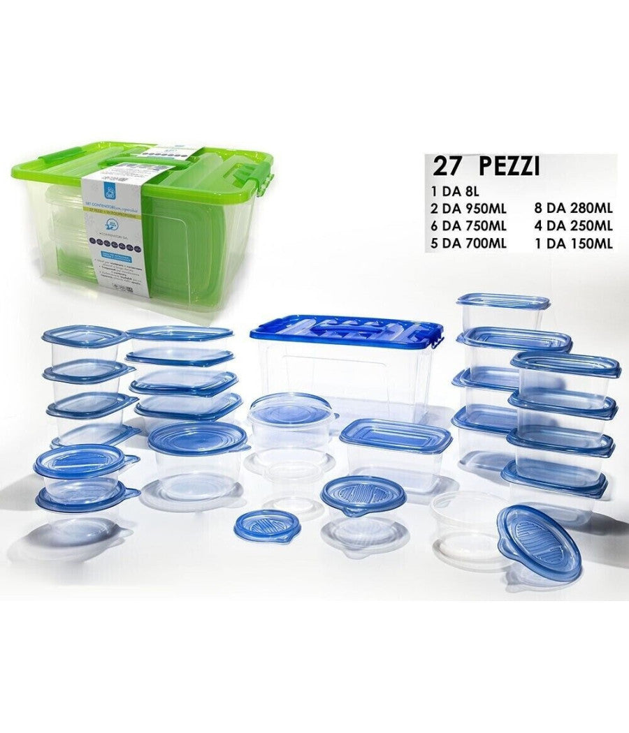 Set 27 Pz Contenitori Alimenti Cibo In Plastica Con Coperchio Contenitore Frigo         