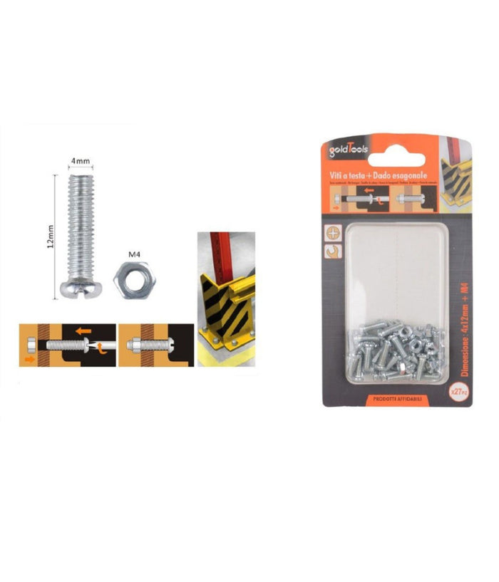 Set 27 Pz Viti Vite Testa A Croce Tonda 4x12 Mm Con Dadi Dado Esagonale M4 90959         