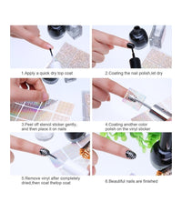 Set 27 Stencil Stampino Disegni Unghie Adesivi Nail Art Manicure Decorazione         