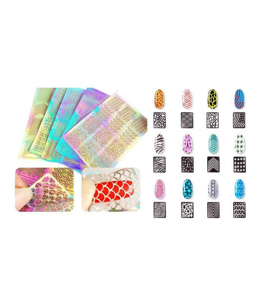 Set 27 Stencil Stampino Disegni Unghie Adesivi Nail Art Manicure Decorazione         