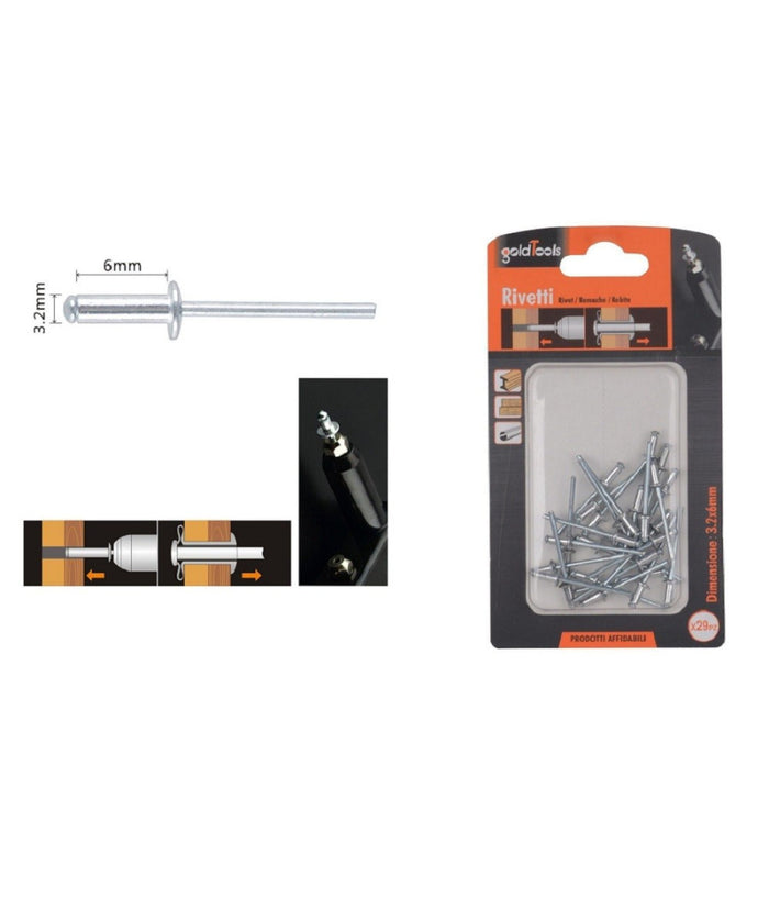 Set 29 Pz Rivetti Rivetto 3.2x6mm Accessori Bricolage Ferramenta Fai Da Te 90814         