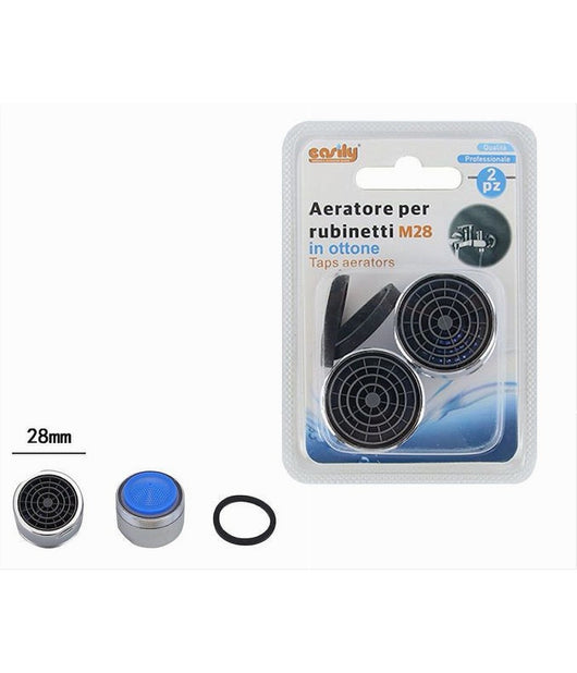 Set 2pz Aeratore Per Rubinetti Filtri Ottone 28mm Rompigetto M28 Guarnizioni 69172         