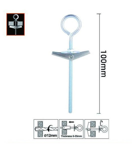 Set 2pz Ancora Farfalla Con Occhiolo Chiuso Acciaio Dado Rondella M4x100mm 57232         