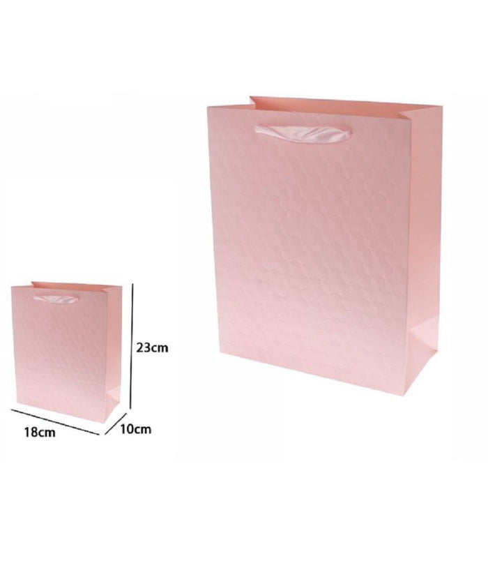 Set 2pz Borse Buste Regalo Shopper Rosa Goffrata Manico Tessuto 23x18x10cm 69929         