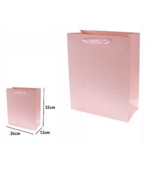 Set 2pz Borse Buste Regalo Shopper Rosa Goffrata Manico Tessuto 32x26x12cm 69930         