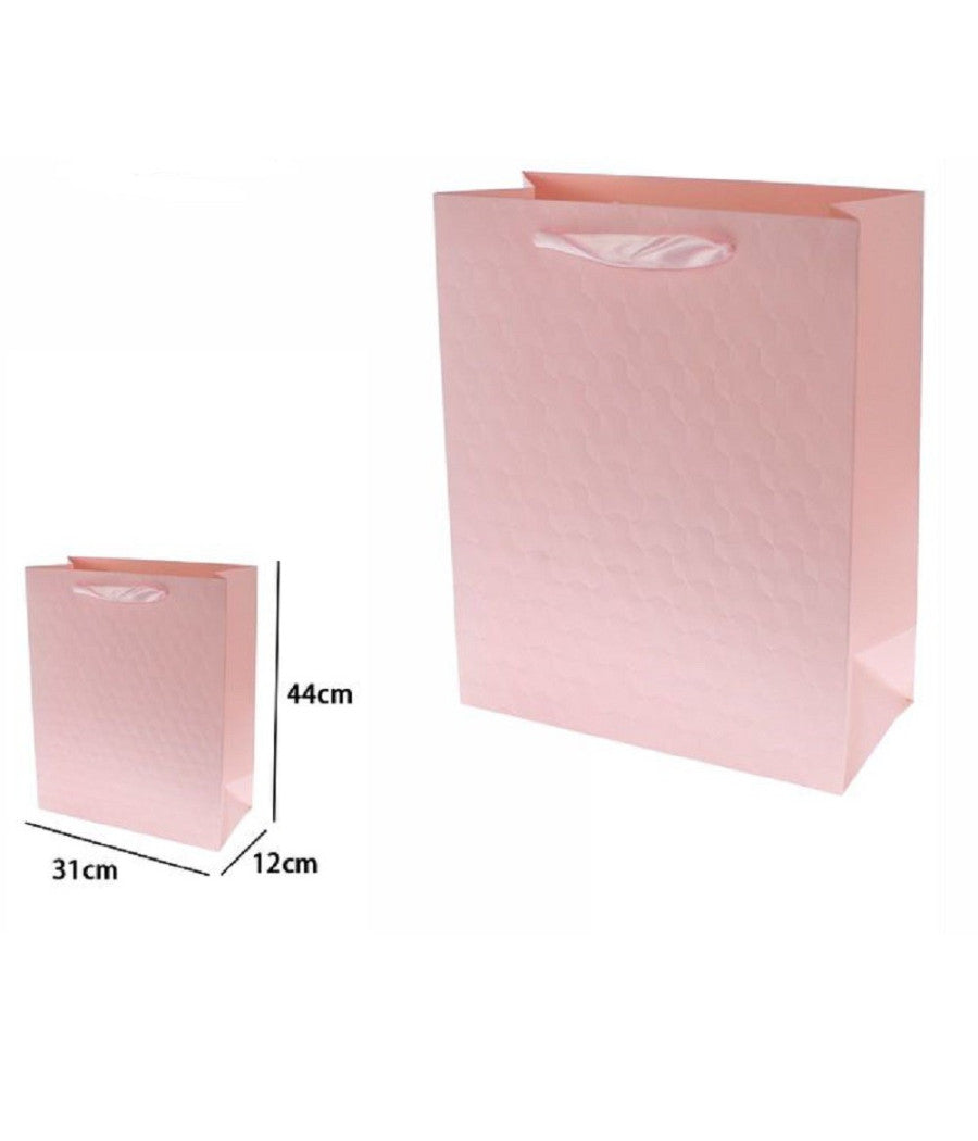Set 2pz Borse Buste Regalo Shopper Rosa Goffrata Manico Tessuto 44x31x12cm 69931         