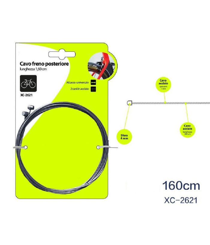 Set 2pz Cavi Cavo Freno Posteriore Acciaio 160cm Attacco Universale Bici Xc-2621         