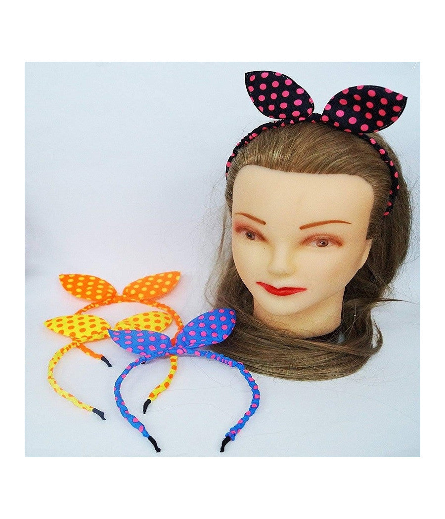 Set 2pz Cerchietti Retro' Pois Orecchie Fermacapelli Plastica Tessuto Accessori         