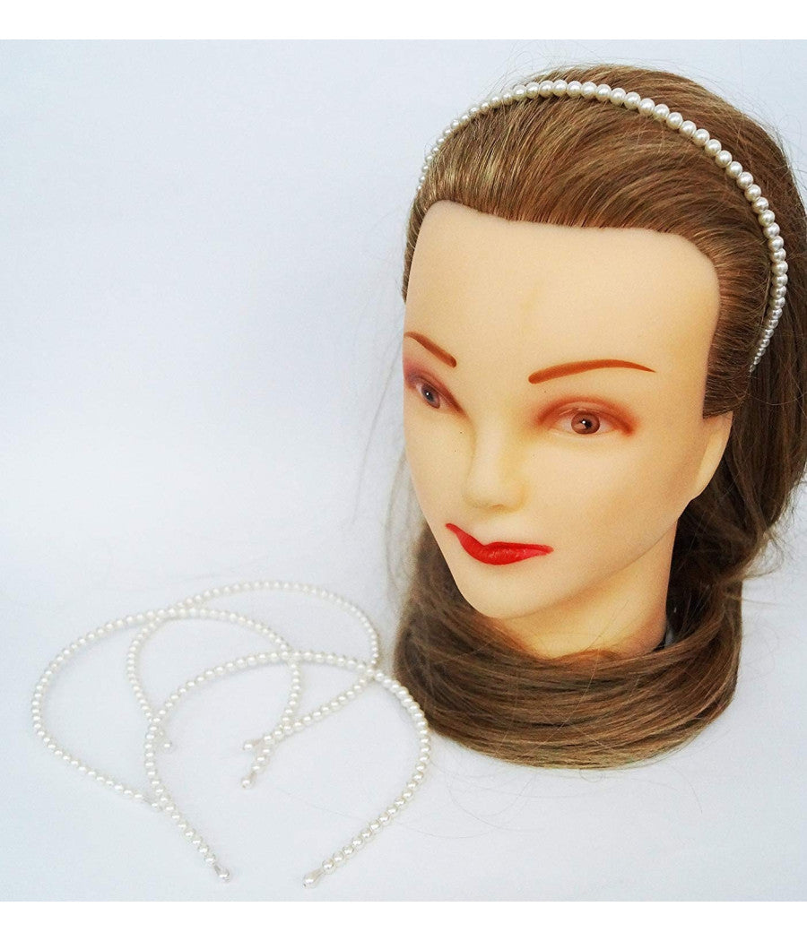 Set 2pz Cerchietto Frontino Perle Perline Piccole Fermacapelli Plastica Accessori         