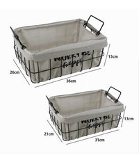 Set 2pz Cestini In Metallo Con Rivestimento In Tessuto Portaoggetti Manici 10631         