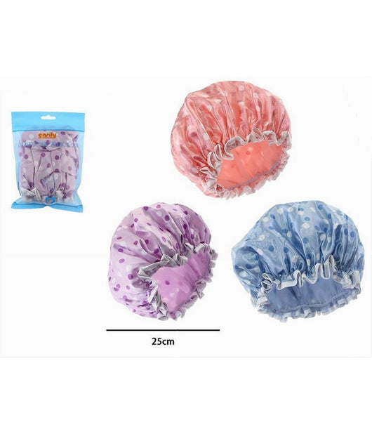 Set 2pz Cuffia Doccia Bagno Colorata Pois Lucida Elastico Protegge Capelli 87179         