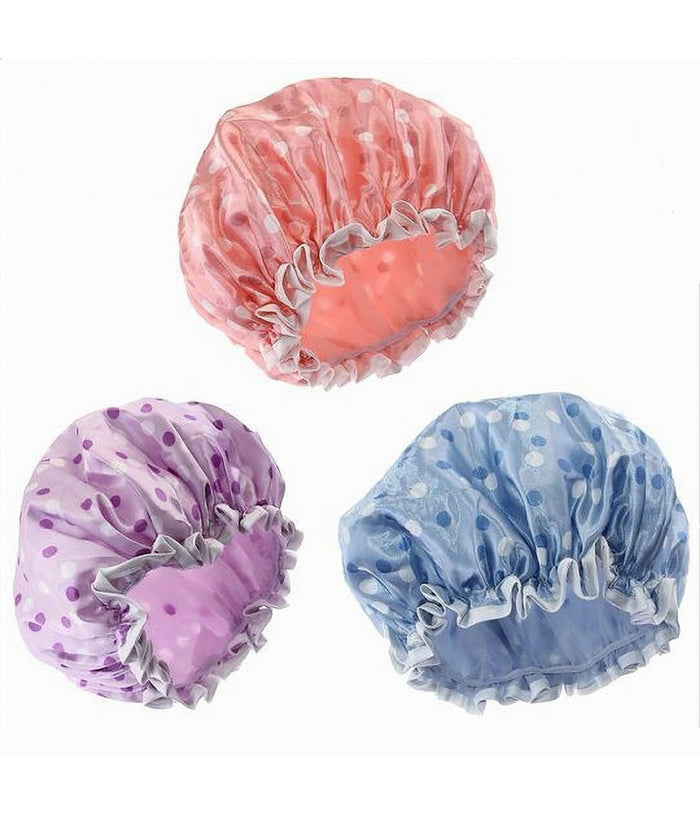 Set 2pz Cuffia Doccia Bagno Colorata Pois Lucida Elastico Protegge Capelli 87179         