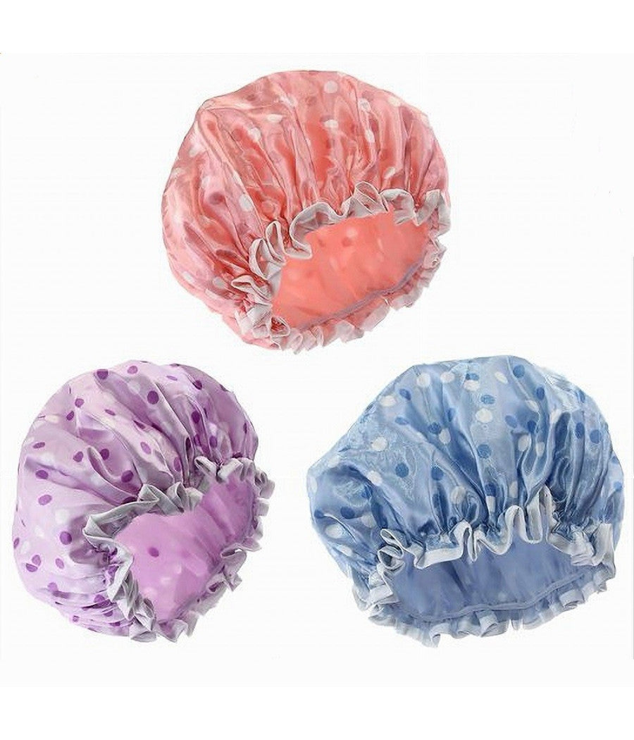 Set 2pz Cuffia Doccia Bagno Colorata Pois Lucida Elastico Protegge Capelli 87179         