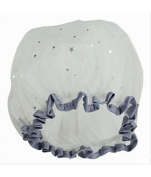 Set 2pz Cuffia Doccia Bagno Elastico Bordino Grigio Stelle Protegge Capelli 79611         