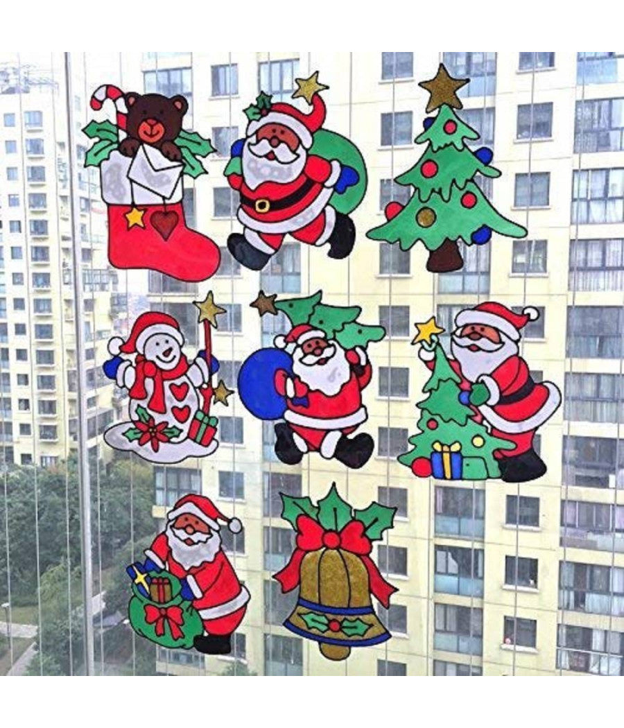 Set 2pz Decorazioni Adesive Natalizie 30cm Natale Per Vetro Finestre Vetrine Stickers         