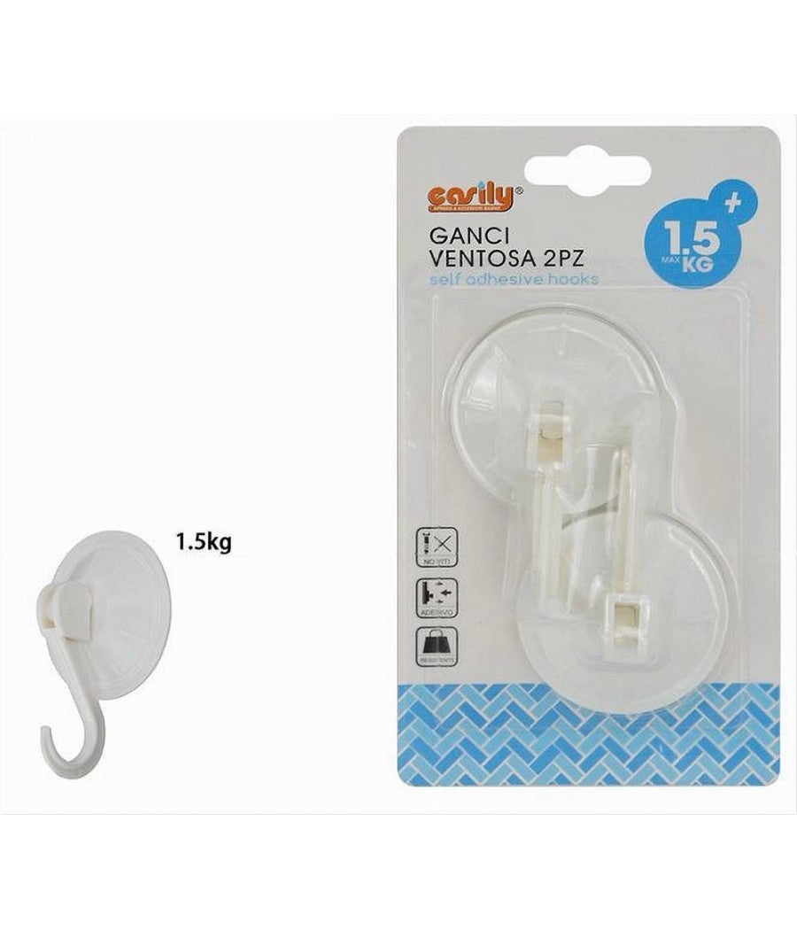 Set 2pz Ganci Appendini Parete A Ventosa Cucina Bagno Attaccapanni Bianchi 59673         