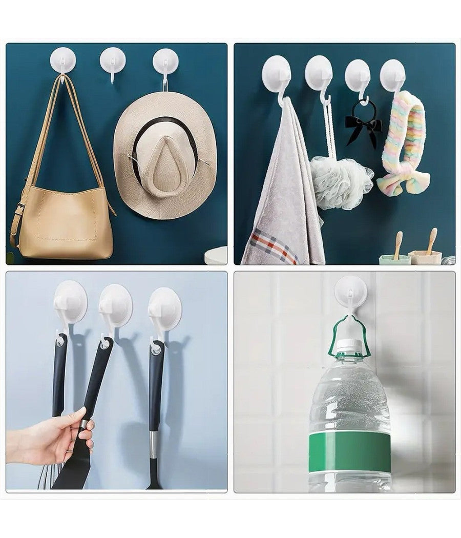 Set 2pz Ganci Appendini Parete A Ventosa Cucina Bagno Attaccapanni Bianchi 59673         