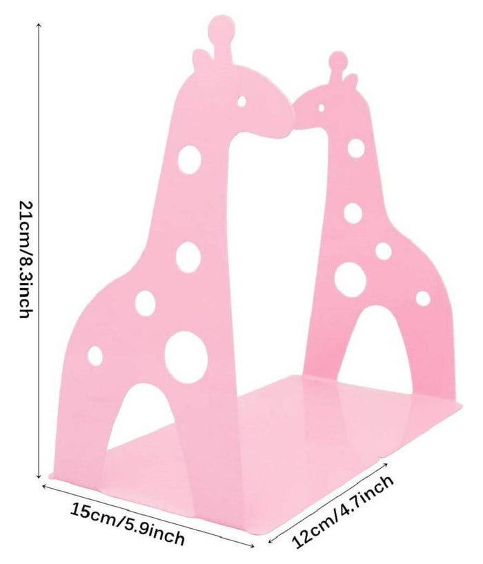 Set 2pz Grazioso Ferma Libri A Forma Di Giraffa In Metallo Scrivania Bambini Rosa         