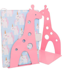 Set 2pz Grazioso Ferma Libri A Forma Di Giraffa In Metallo Scrivania Bambini Rosa         