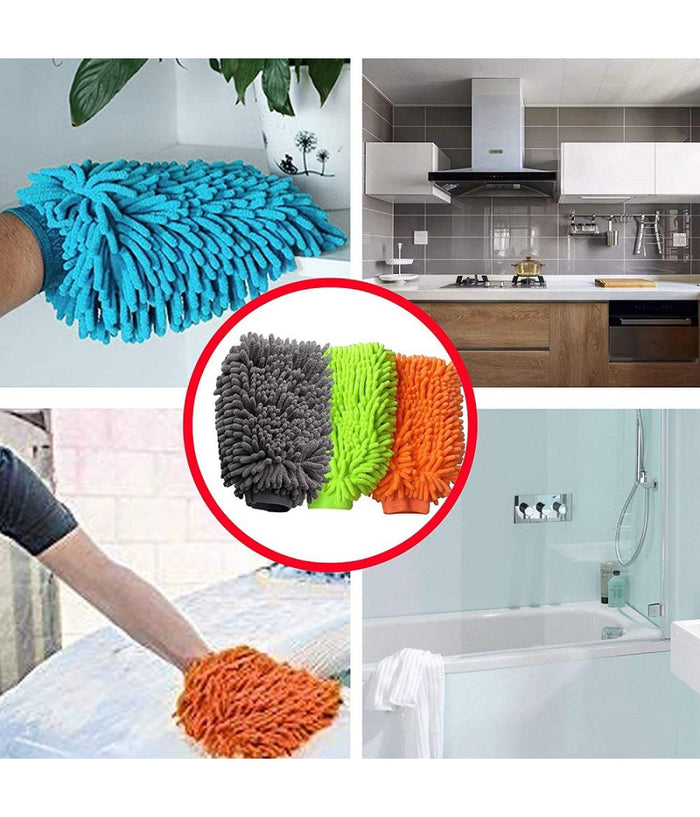 Set 2pz Guanto Lavaggio Ciniglia In Microfibra Lavare Guanti Panno Pulizia Auto         